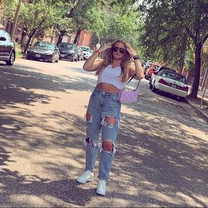 Light wash ripped high waisted mom jeans